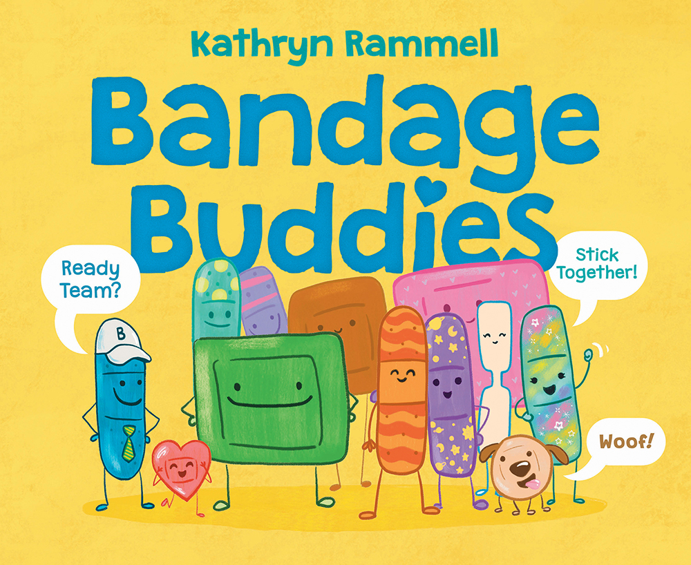 Bandage Buddies cover featuring cheerful illustrated bandages and a first-aid kit on yellow.