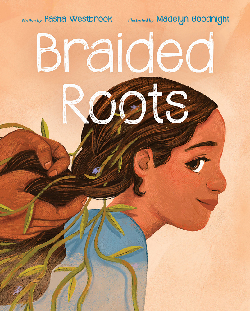 Braided Roots hardcover case showing a girl with long braids on a warm coral background.