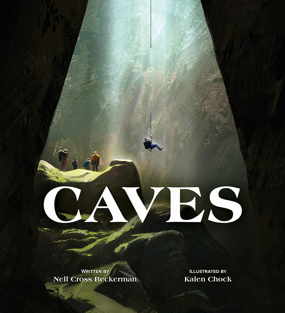 Caves nonfiction book cover showing a shaft of sunlight entering a deep cavern.