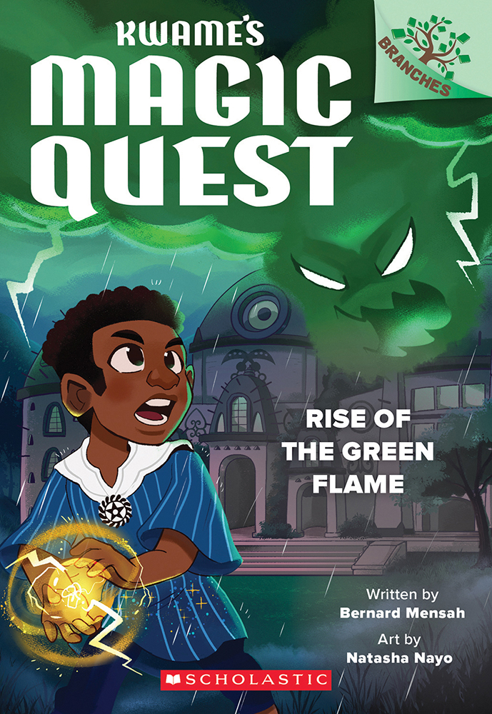 Kwame's Magic Quest cover featuring a young hero in a magical green landscape.