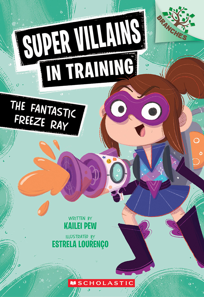 Super Villains in Training cover featuring a cartoon masked character in purple and teal.