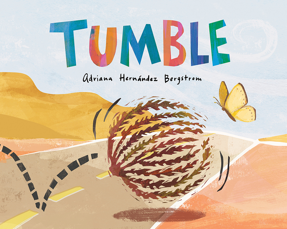 Tumble picture book cover featuring a small spiky animal crossing a sandy landscape.